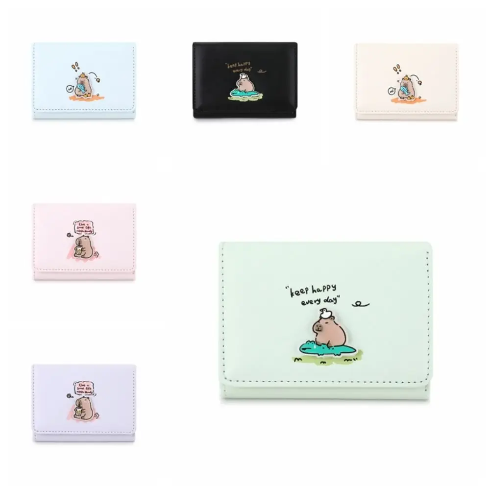 Dompet Capybara lucu tahan air dengan kancing, dompet gaya Korea, dompet banyak tempat kartu, kantung koin kartun, pengait PVC PU, dompet wanita sederhana