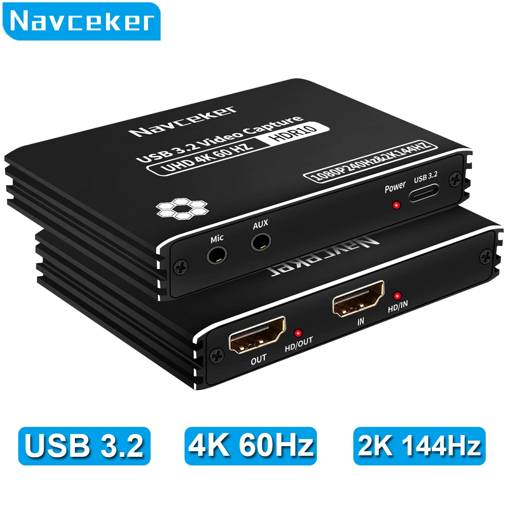 

Navceker 4K 60FPS HDMI Video Capture Card USB C 3.2 Grabber Live Streaming 2K 120Fps Game Recording for PS5 Xbox Switch Camera