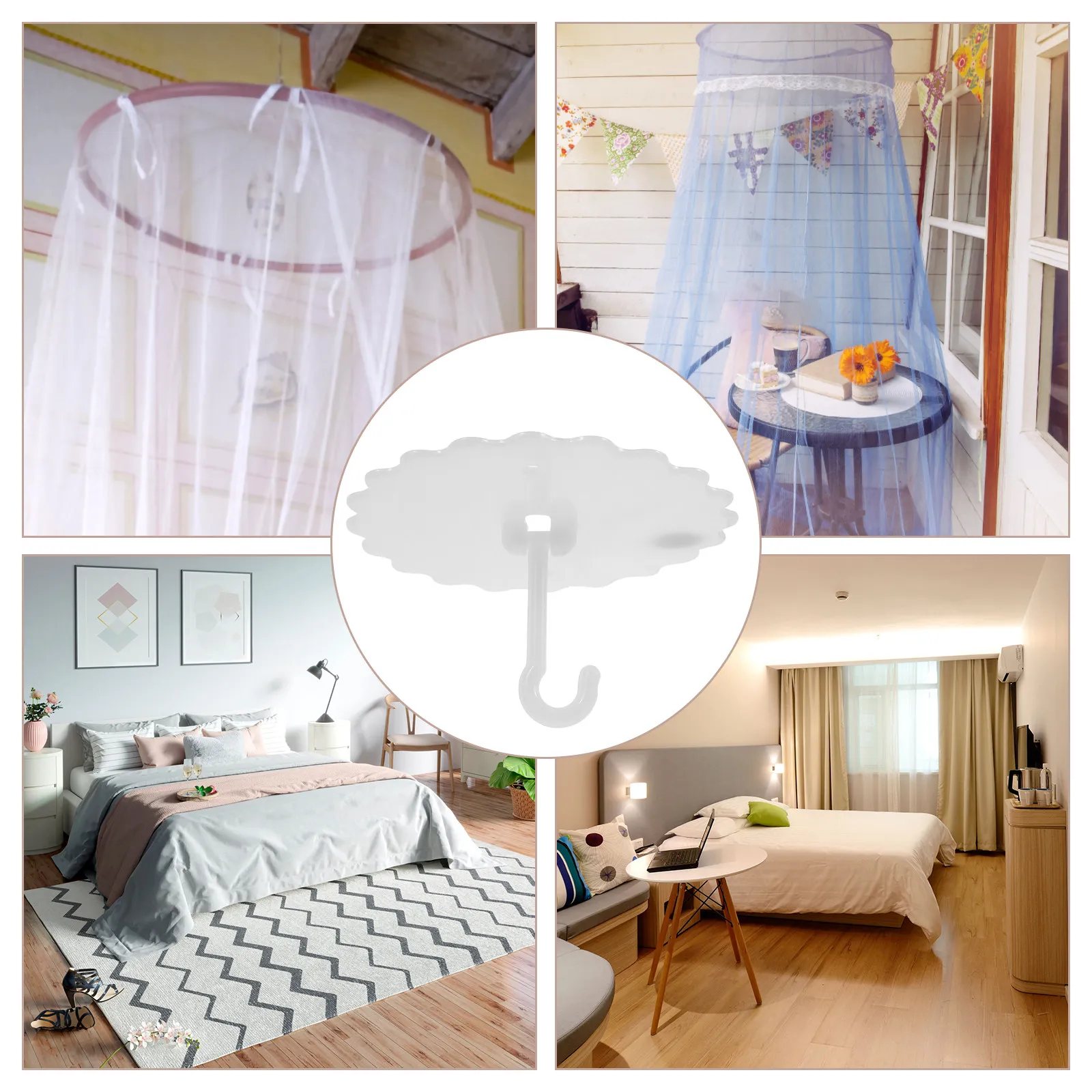 4Pcs Adhesive Suction Cup Hooks Strong ABS Hanging Canopy Hook Ceiling Wall Removable Indoor Sticky Hooks for Canopy Net
