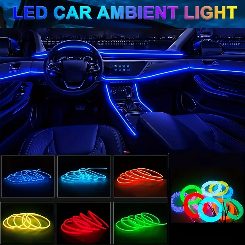 Lámpara de ambiente EL para Interior de coche, luz fría con USB, consola decorativa para tablero, 3M