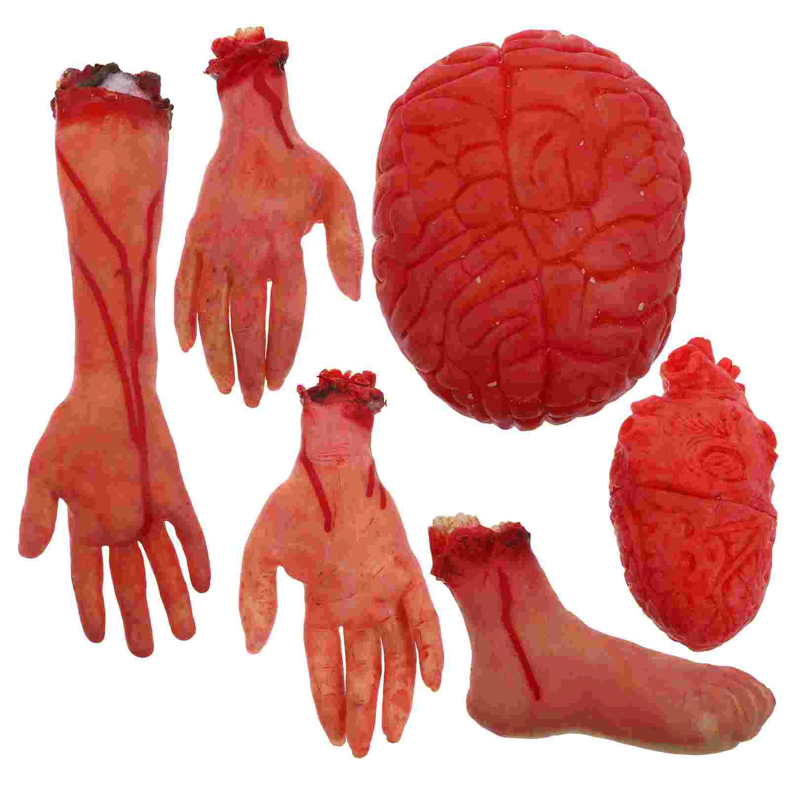 6 PCS Fake Human Organs Halloween Decoration Premium Bloody Prop Red Silica Gel for Party Costumes