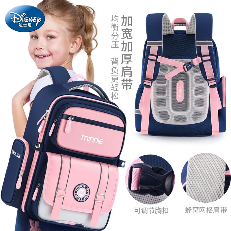 Disney New Minnie School Bags For Girls Grade 1-4 Primary Student Shoulder Orthopedic Backpack Large Capacity Kids Gifts Mochila