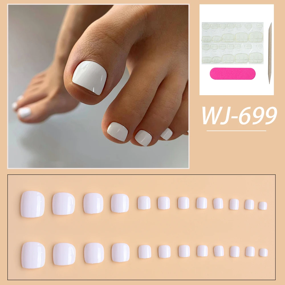 24pcs White press on toenail press on solid color summer nails cute nails fake nails cheap nails press on acyrlic nails