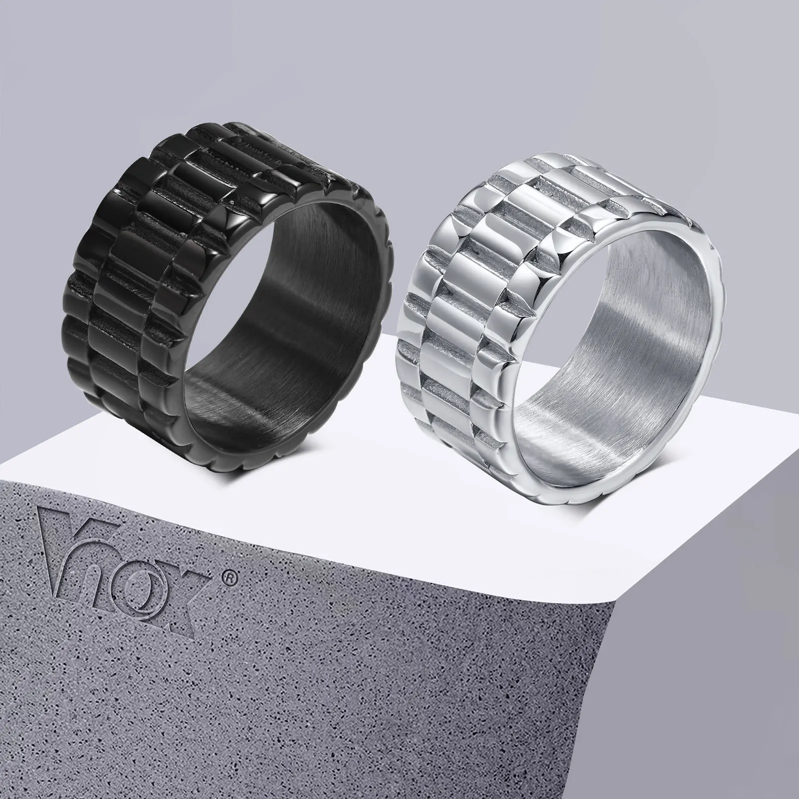 Vnox Stylish Bands Rings for Men, 11MM Stainless Steel Rock Punk Finger Ring, New Gothic Hiphop Jewelry,anel masculino