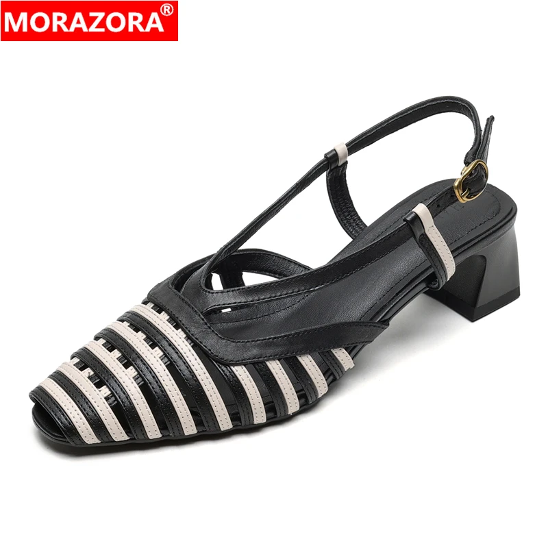 

MORAZORA сандалии из натуральной кожи, женская обувь, летняя обувь на среднем каблуке, модные женские вечерние офисные модельные туфли