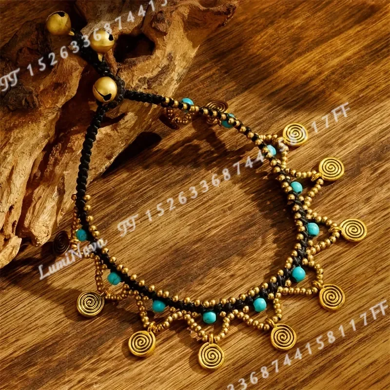 Bohemian Natural Turquoise Anklet with Wave Pendant for Women Stylish Beach Vacation Jewelry Everyday Wear Gift
