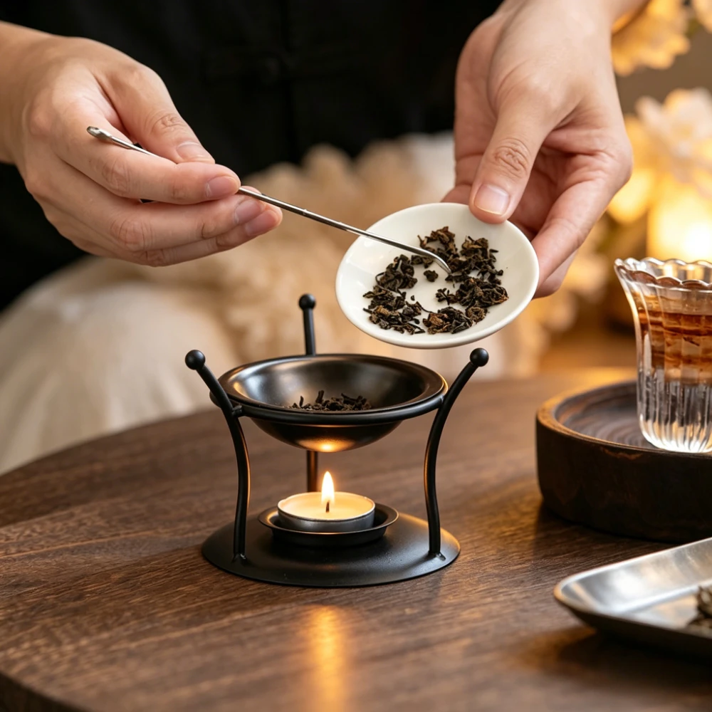 Essential Oil Warmer, Aromatherapy Incense Iron Burner Candle Heating Holder Tea Roasting Stove Aroma Candlestick Home Spa Decor