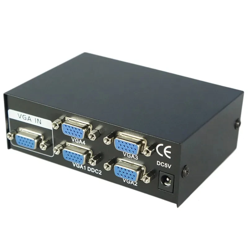 4*1 HD VGA Signal Amplifier Booster Splitter Switch 4 Port VGA SVGA Video Switcher Wide Screen 1 in 4 out for Monitor Projector