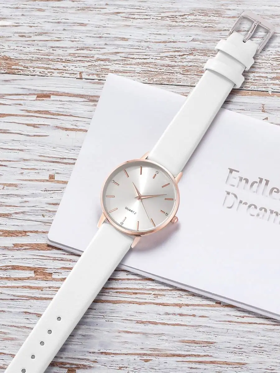 LUCKYFOX Minimalist Round Dial Striped Scale Leather Quartz Women's Wristwatch, Niche Luxury Casual Versatile Daily Holiday