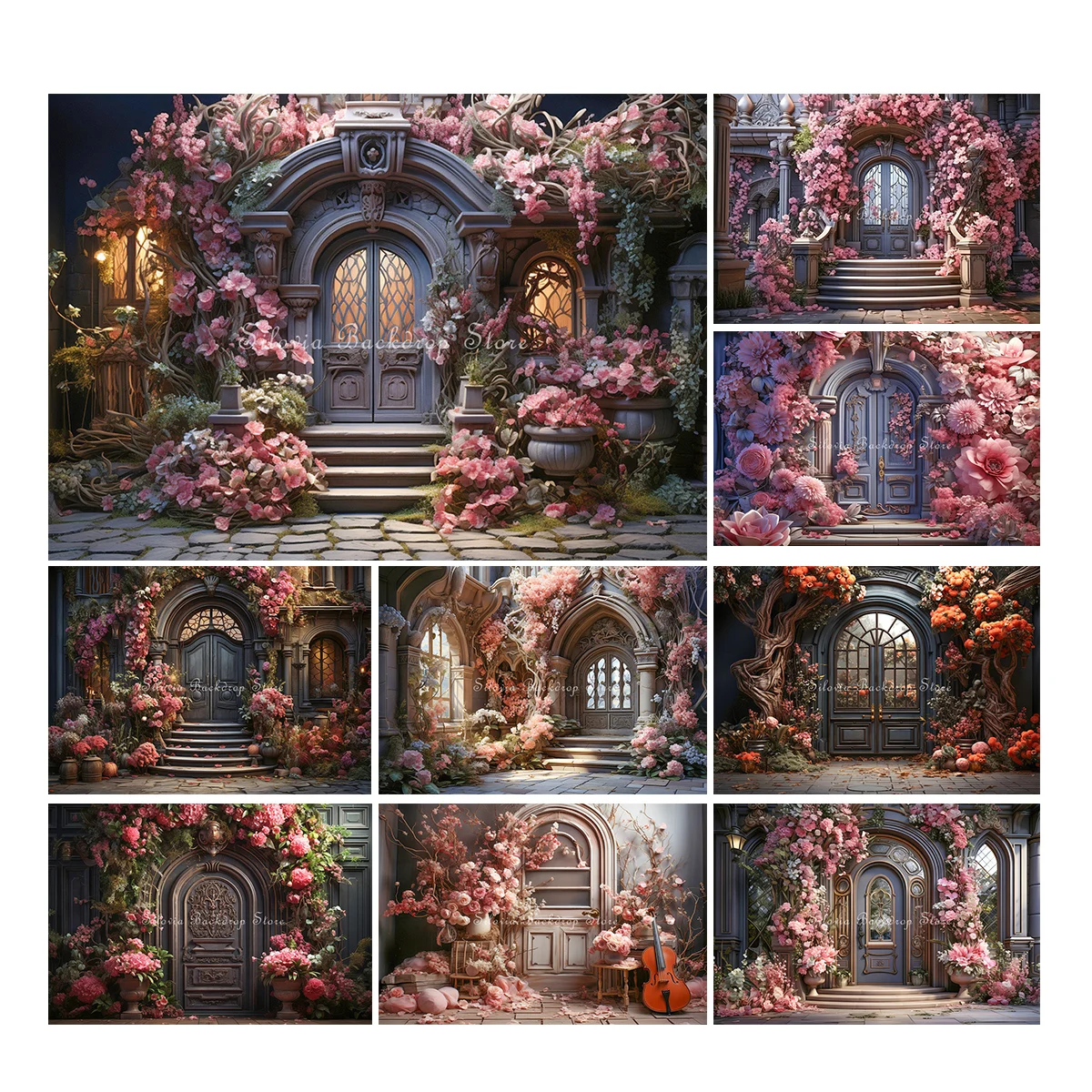 Spring Garden Porch Photo Background Adult Kids Portrait Photo Studio Props Palace French Window Flowers Photography Backdrop