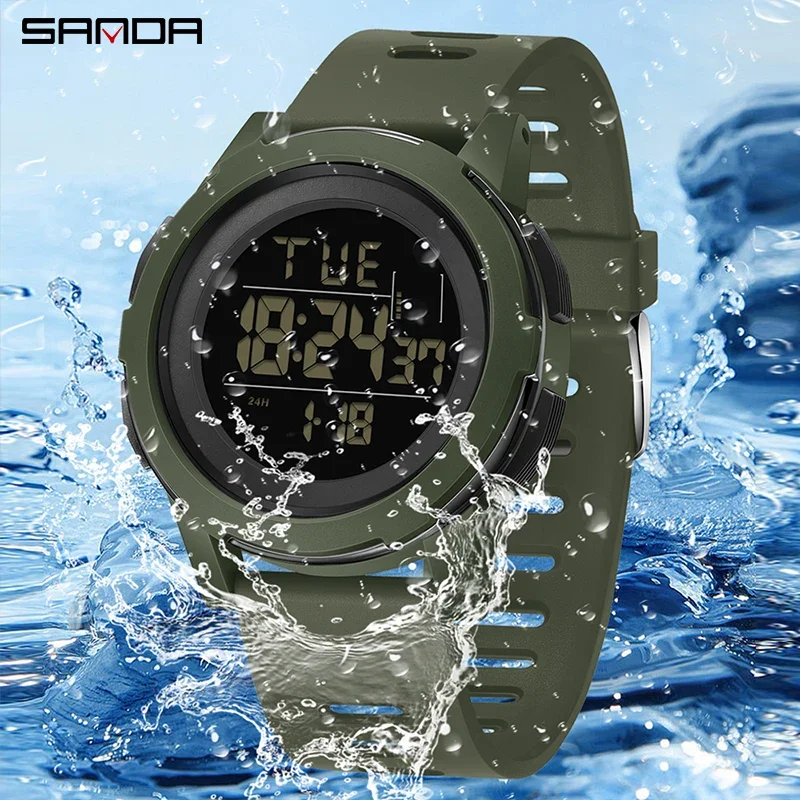 SANDA New Men Sport Wristwatch Luxury Luminous LED Analog Digital Display Stopwatch Waterproof Male Electronic Stopwatch Clock(F