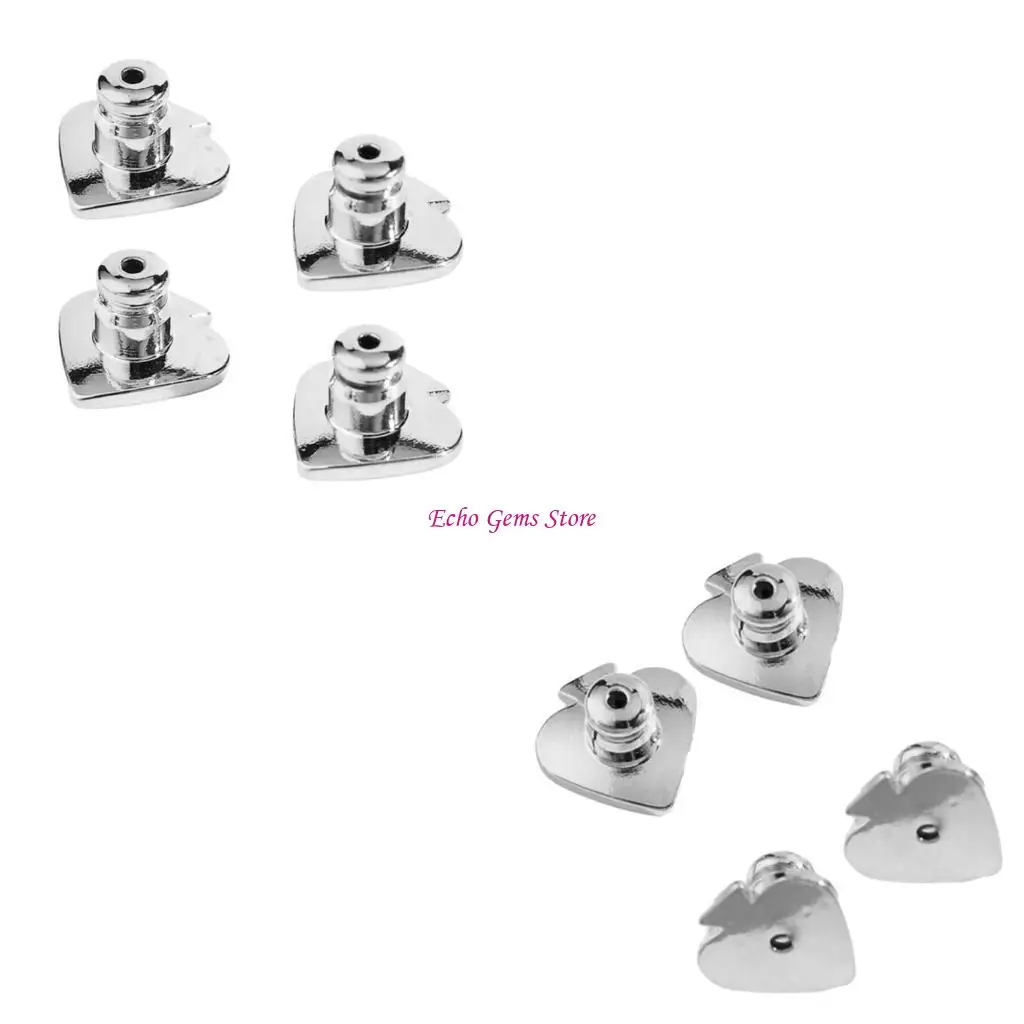 

Set of 4 Secure Earring Backs Studs Heart Shaped Locking Clutch Secure Locking Backing Earring Plugs for Droopy Ears C71A