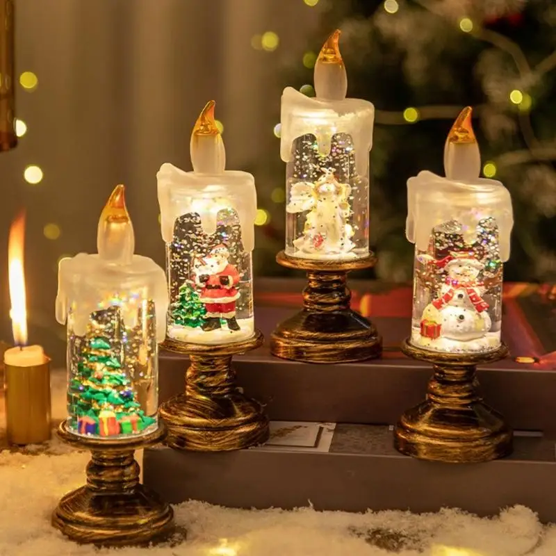 Rotating Snowflakes Projection Crystal Ball Night Light Indoor Dynamic Snow Effect Christmas Decoration Candle Ornament
