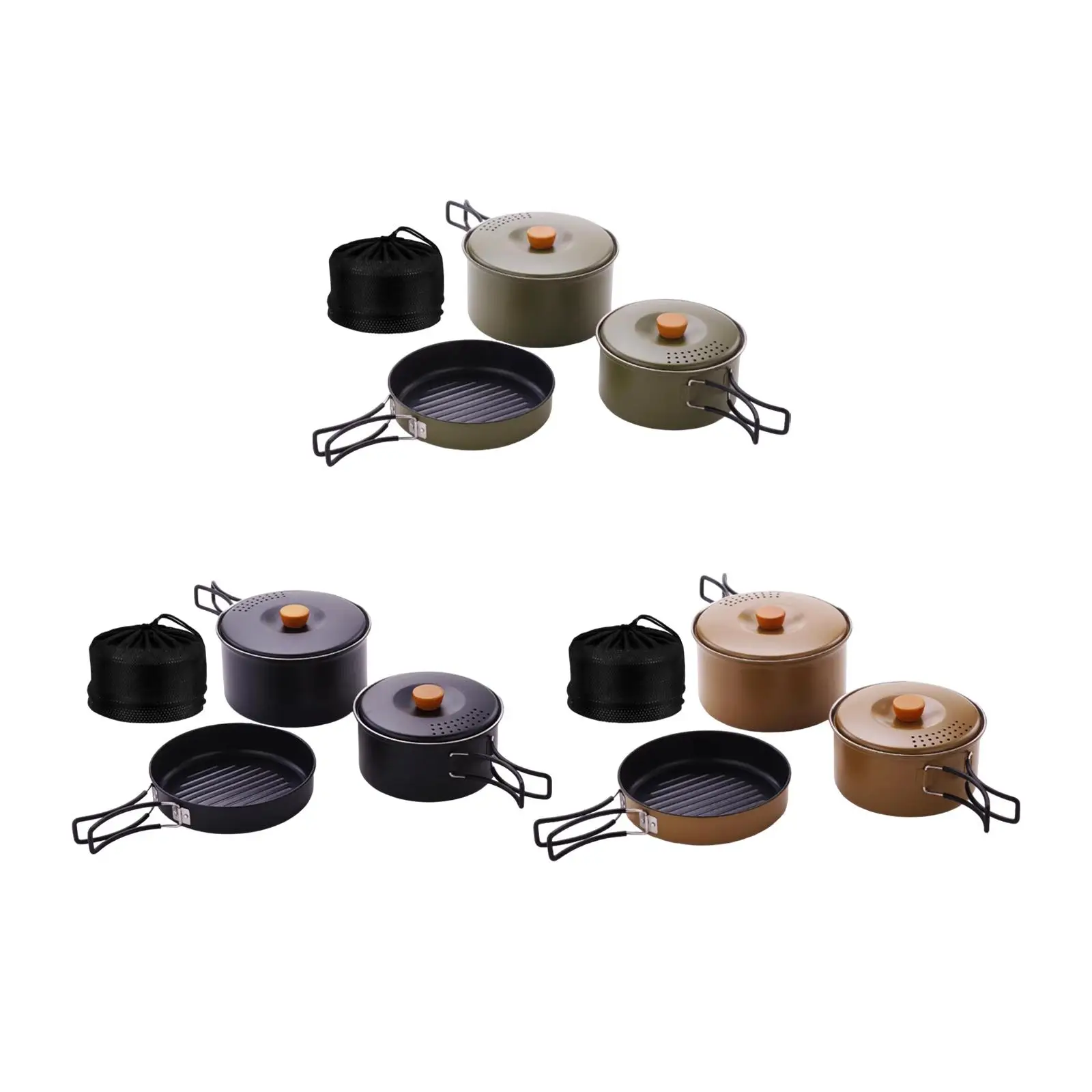 3Pcs Camping Cooking Set Cookset Camping Cookware for Travel Hiking Barbecue