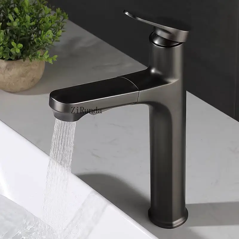 Table basin pull-out faucet copper hot and cold bathroom surface Table basin faucet gun gray