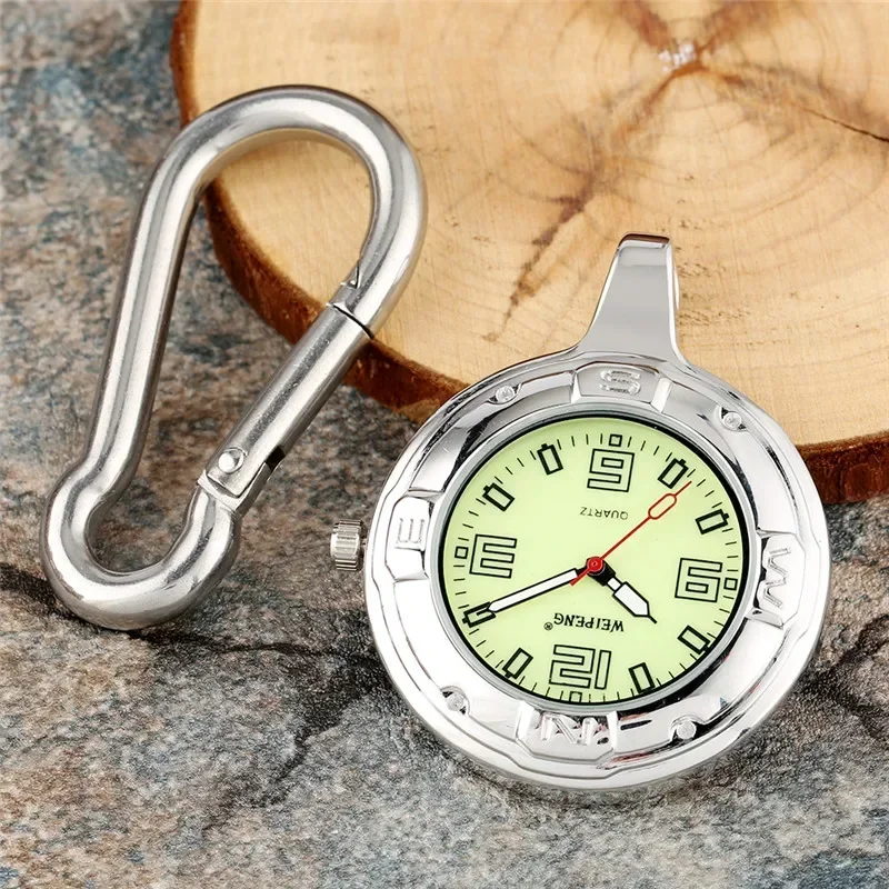 Portable Luminous Watch Professional Medical Dial Clip Carabiner Hook Quartz Movement for Men Women Noctilucent Fluorescent