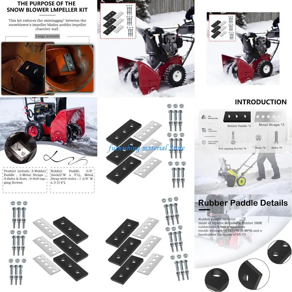 

Y5GD Rubber Paddles 3 Metal Straps Auto Tapping Screws Increase Snowblower Efficiency