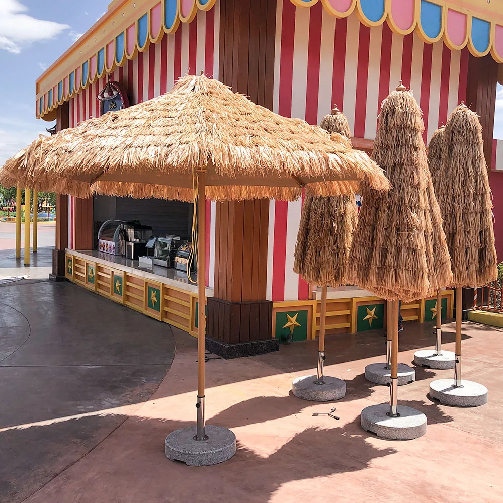 High Quality Thatch Sunshade Custom Fancy Straw Aluminum Umbrella Marble Base Outdoor Furniture Gym