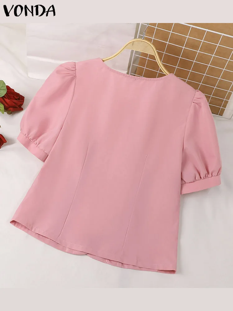 Women Summer Shirts 2024 VONDA Short Sleeve Fashion Blouses Elegant Casual Loose Solid Color Tops Tunic Office OL Style Blusas