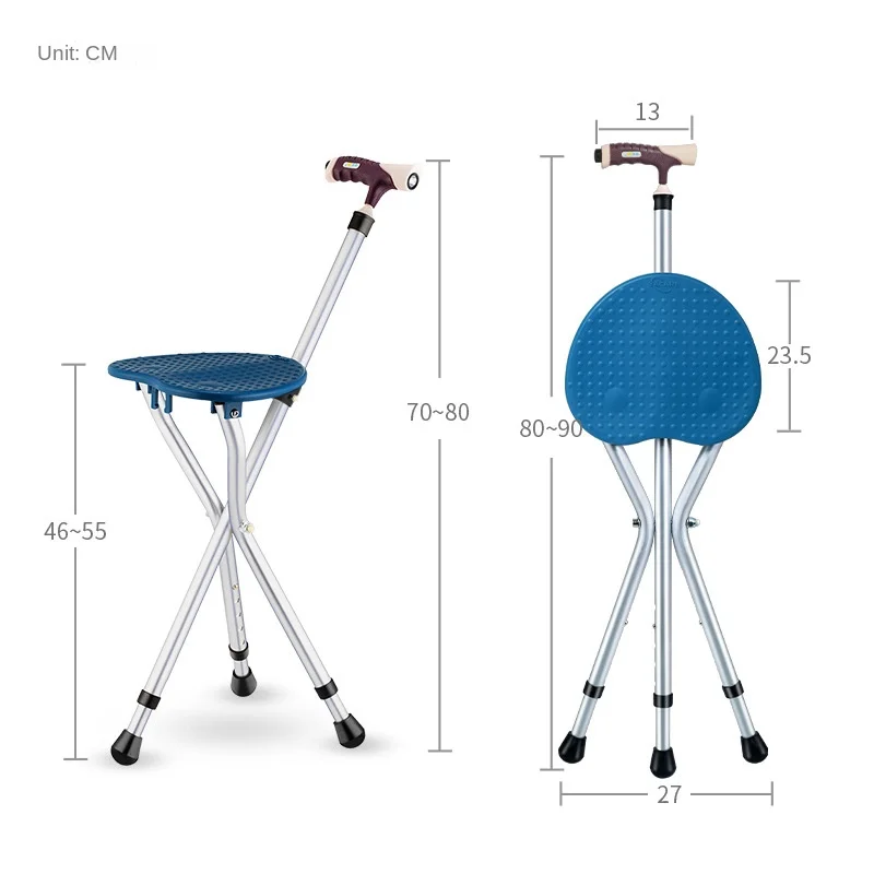 Elderly Cane Stool Aluminum Alloy Thickened Adjustable Lightweight Stable Three-legged Cane Folding Hand Cane Chair with Light