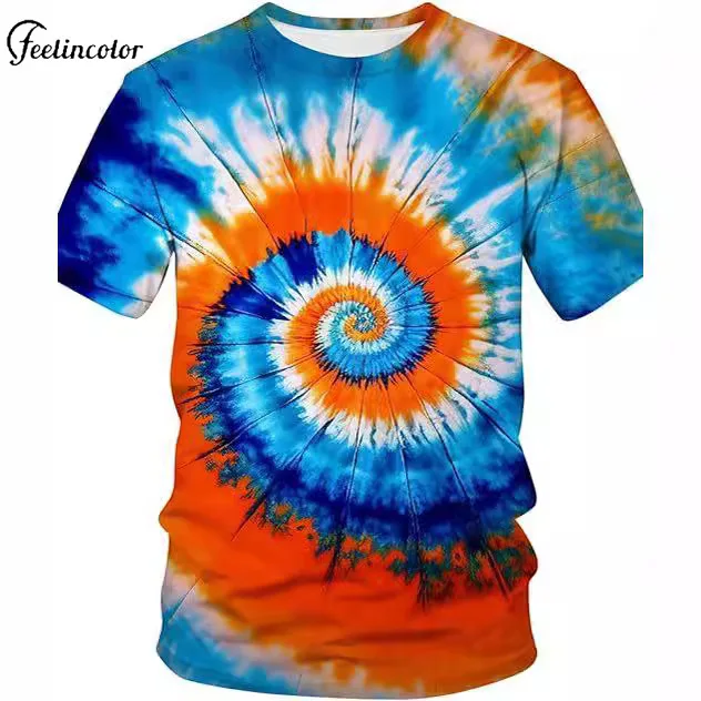 

Men's Tie Dye T-Shirt Blue Orange Spiral Short Sleeve Tops Summer Fashion Streetwear O-neck 3D Colorful Tee Shirt Y2K Clothing