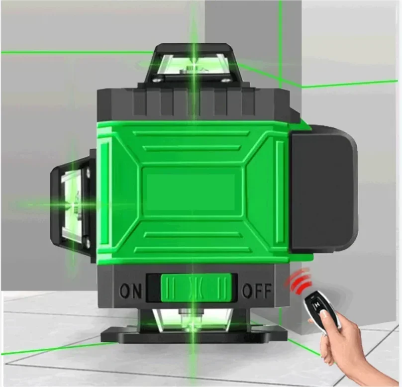 12/16 lijnen 4D/3D-laserniveau 3 °   Kruislijnlaser Groene straallijnen Multifunctioneel en afstandsbediening met Li-ionbatterij