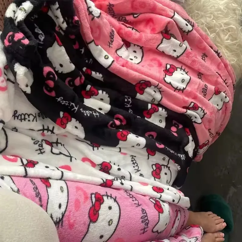 Natal sanrio olá kitty pijamas halloween flanela moda calças femininas kawaii lã anime dos desenhos animados casual casa calça outono