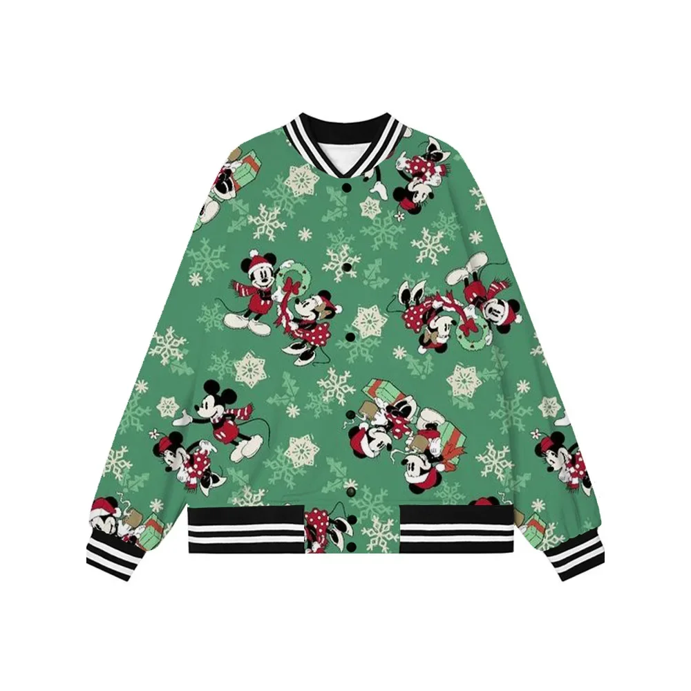 Disney Christmas Minnie cartoon autumn and winter new warm jacket single-breasted baseball uniform ladies round neck street wear