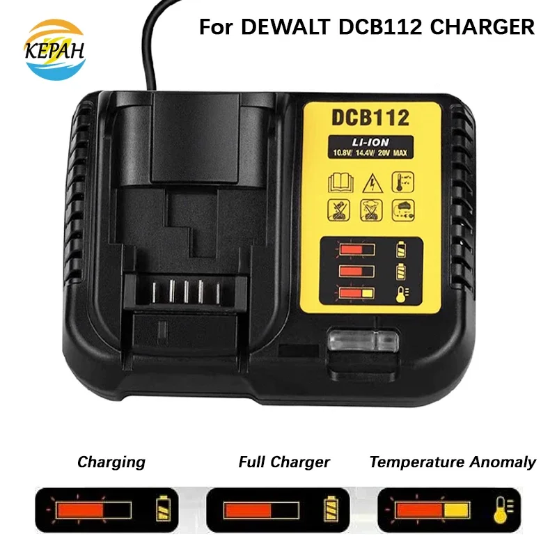 DCB112 2A Li-ion Battery Charger For Dewalt 10.8V/12V/14.4V/18V/20V，DCB206 DCB205 DCB204 DCB203 DCB120,DCB107 DCB115 DCB105