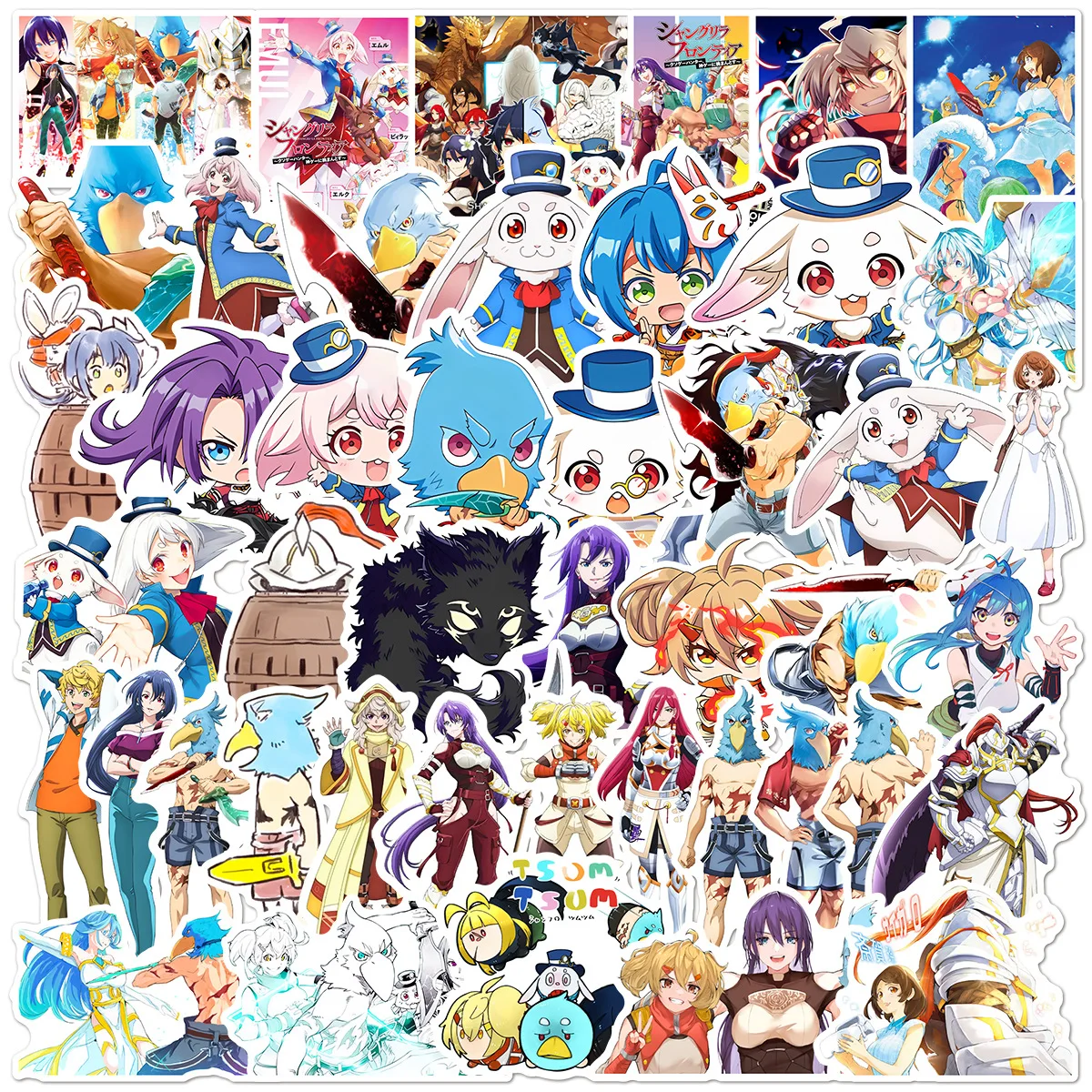 50 Stück Anime Shangri-La Frontier Graffiti Cartoon Japanische Kreative Dekor-Aufkleber für Guka, Notizbuch, Tablet & Wasserflasche