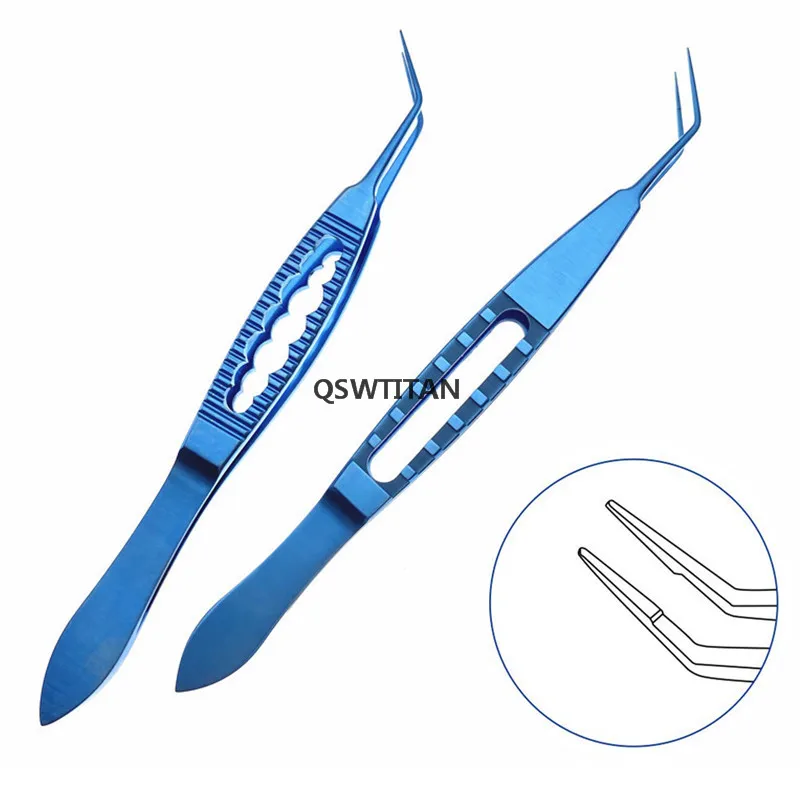 Ophthalmic micro tweezers Toothless Forceps with Flat Handle Tweezers tool Angled Tips Titanium microsurgical instruments