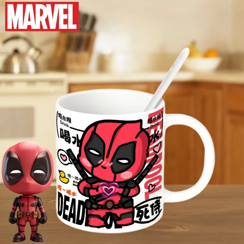 كوب سيراميك مبتكر من Marvel Chibi Deadpool بنمط كرتوني لطيف ومحمول ومقاوم للحرارة بدون مقبض