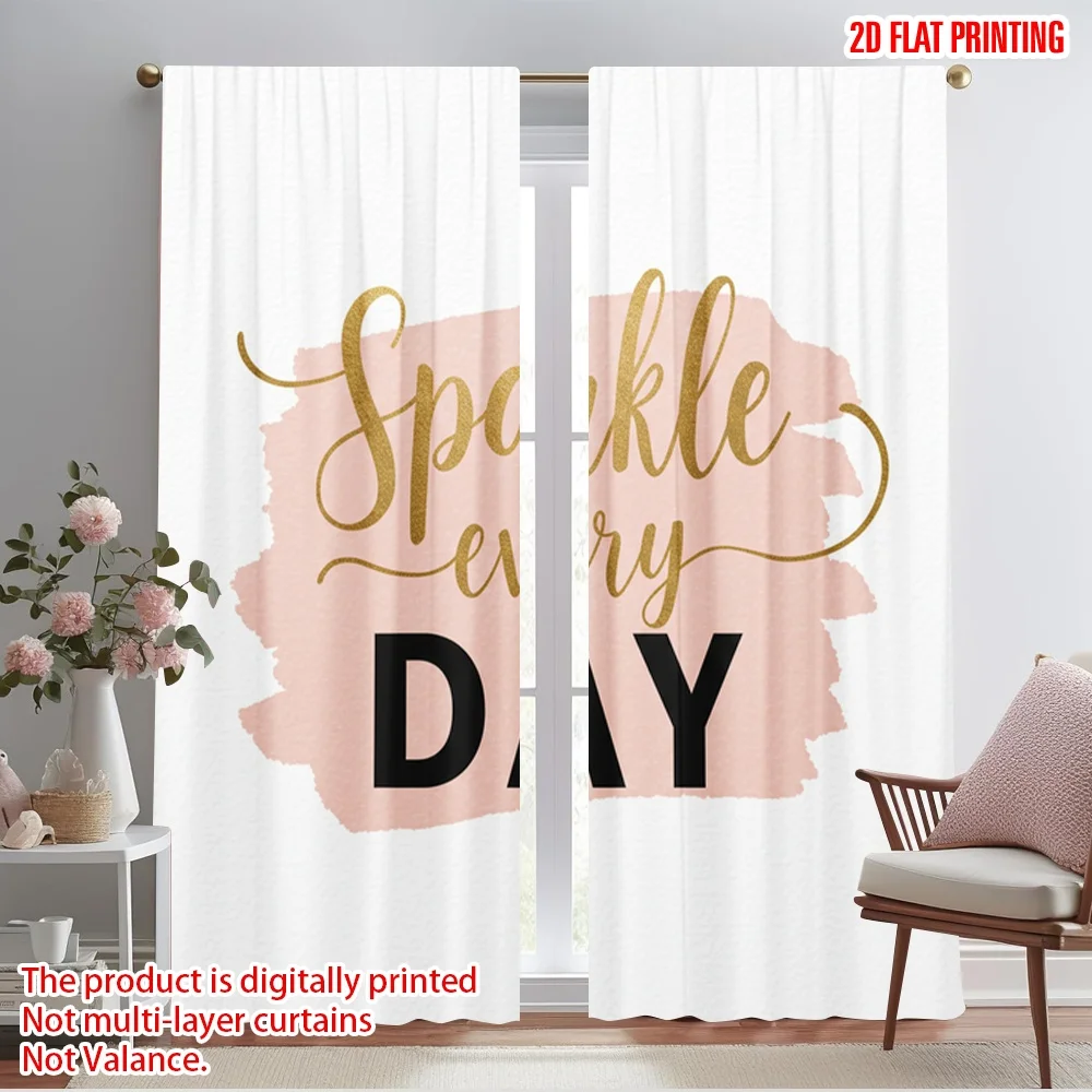

2pcs 2D flat printing Window Curtains Sparkle Every Day 100% Polyester Fabric Without Electricity Holiday Decorations Perfect