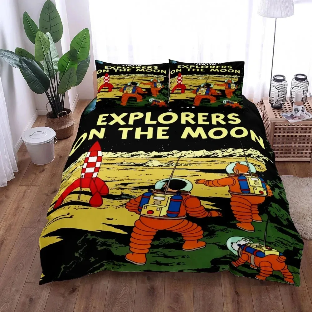 

Tintin Adventure Duvet Cover Set King Queen Double Full Twin Single Size Bed Linen Set Cover with Pillowcase Custom