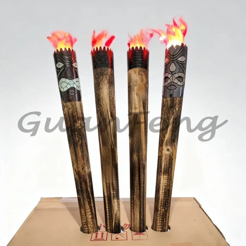 Rechargeable Retro Wood Simulation Torch Prop Stage Performance Movie Cosplay Fake Torch Decor