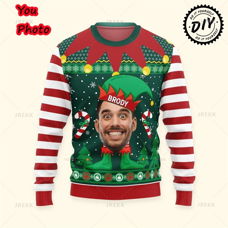 Photos Ugly Christmas Sweaters - Custom Picture Mens Sweater Xmas Merry Christmas Sweatshirts Tops Holiday Crew Neck Sweatshirts