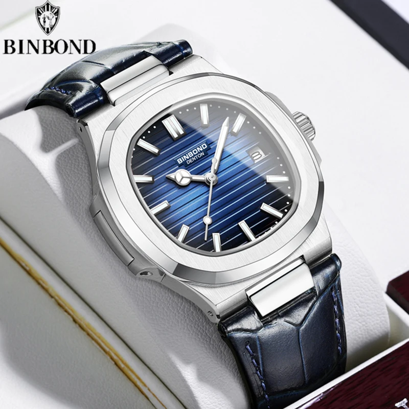 BINBOND العلامة التجارية الجديدة ساعة كوارتز رجالية حزام من الجلد مقاوم للماء مضيئة التقويم الفاخرة رجل الأعمال ساعة Relogio Masculino