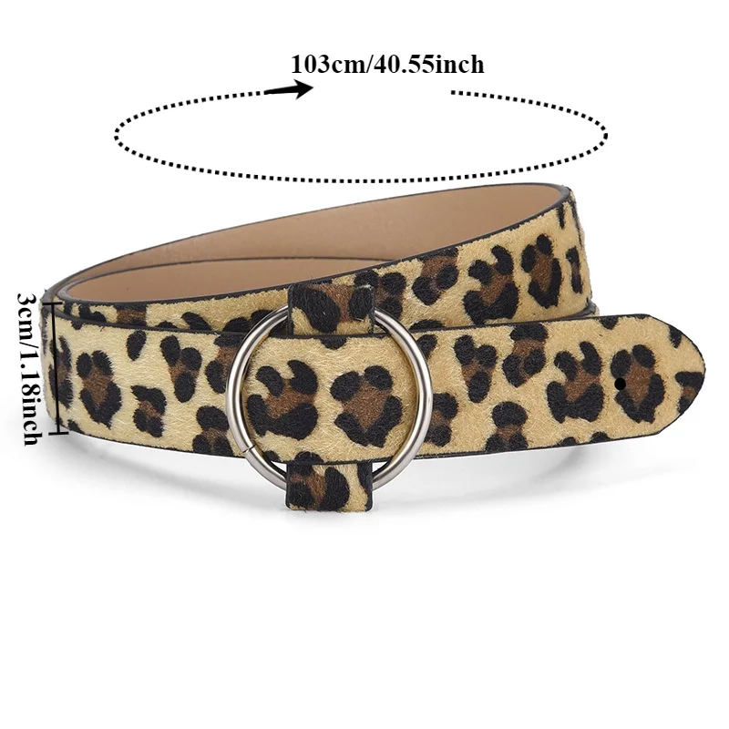 Fashionable Stitch-Free Circle-Design Minimalist Wide Leather Belt Trendy Casual Leopard-Print Smooth-Finish Women’s Belt