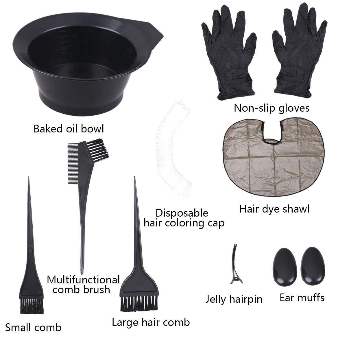 

1 Set Assorted Hairdressing Tools Hair Treatment Bowl Brush Combs One-time Caps Earmuffs Latex Gloves Kit