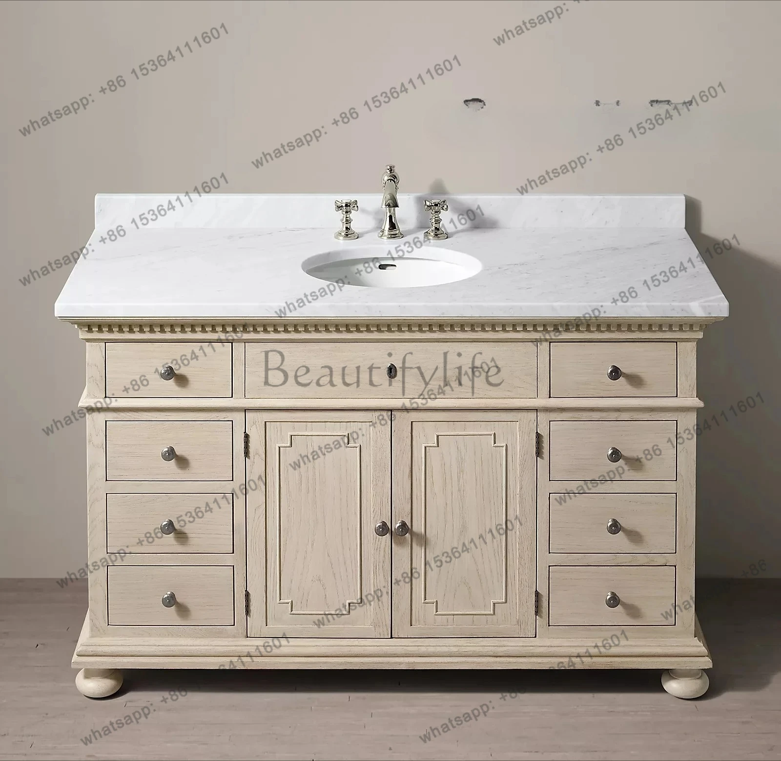 French rural retro solid wood bathroom cabinet American simple cabinet British classical bathroom cabinet