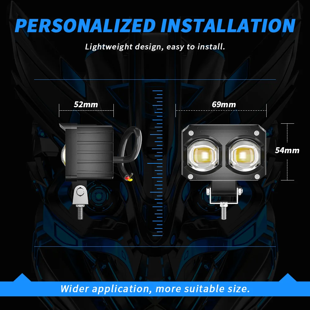 1pcs Universal Motorcycle LED Headlight Projector Lens Dual Color ATV Scooter Driving 24W Mini Auxiliary Spotlight Lamp 9-85V