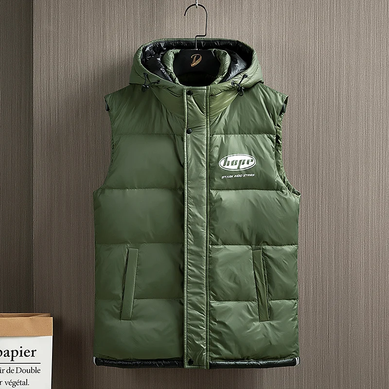 White Duck Down Men Jacket Thicken Coat Outdoor Causal Sleeveless Fashion Male Hoodies Vest Winter Padded Zipper Solid Waistcoat