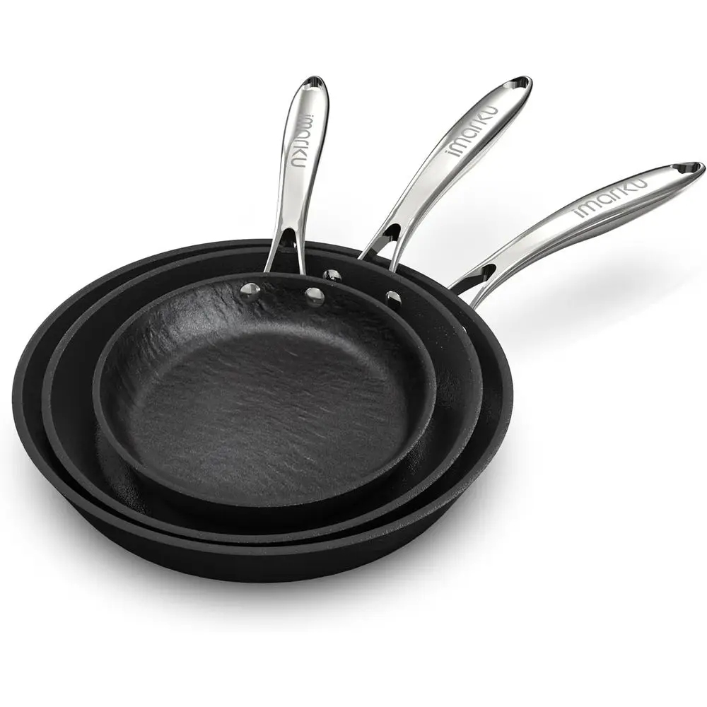 

Набор из 3 сковородок для омлета с антипригарным покрытием и удобными ручками, подходит для использования в духовке и посудомоечной машине, подходит для всех типов плит, идеальный подарок на Рождество