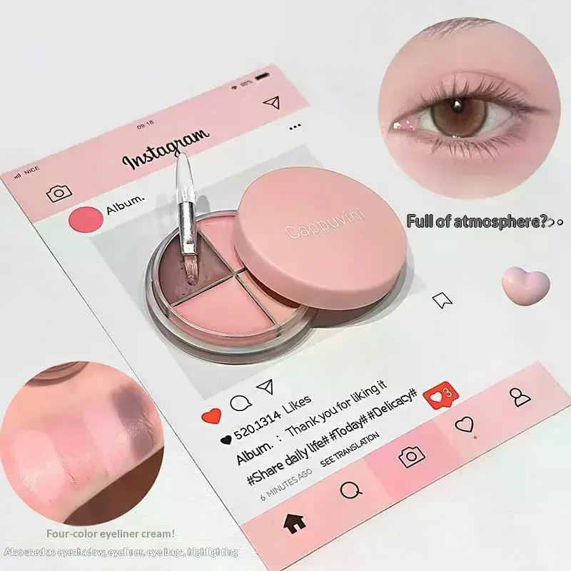 Cappuvini 4-Farben Matte Samt-Lidschattenpalette Eyeliner Lidschatten Highlighter Konturpalette Augen-Make-up Niedliche Schönheitskosmetik