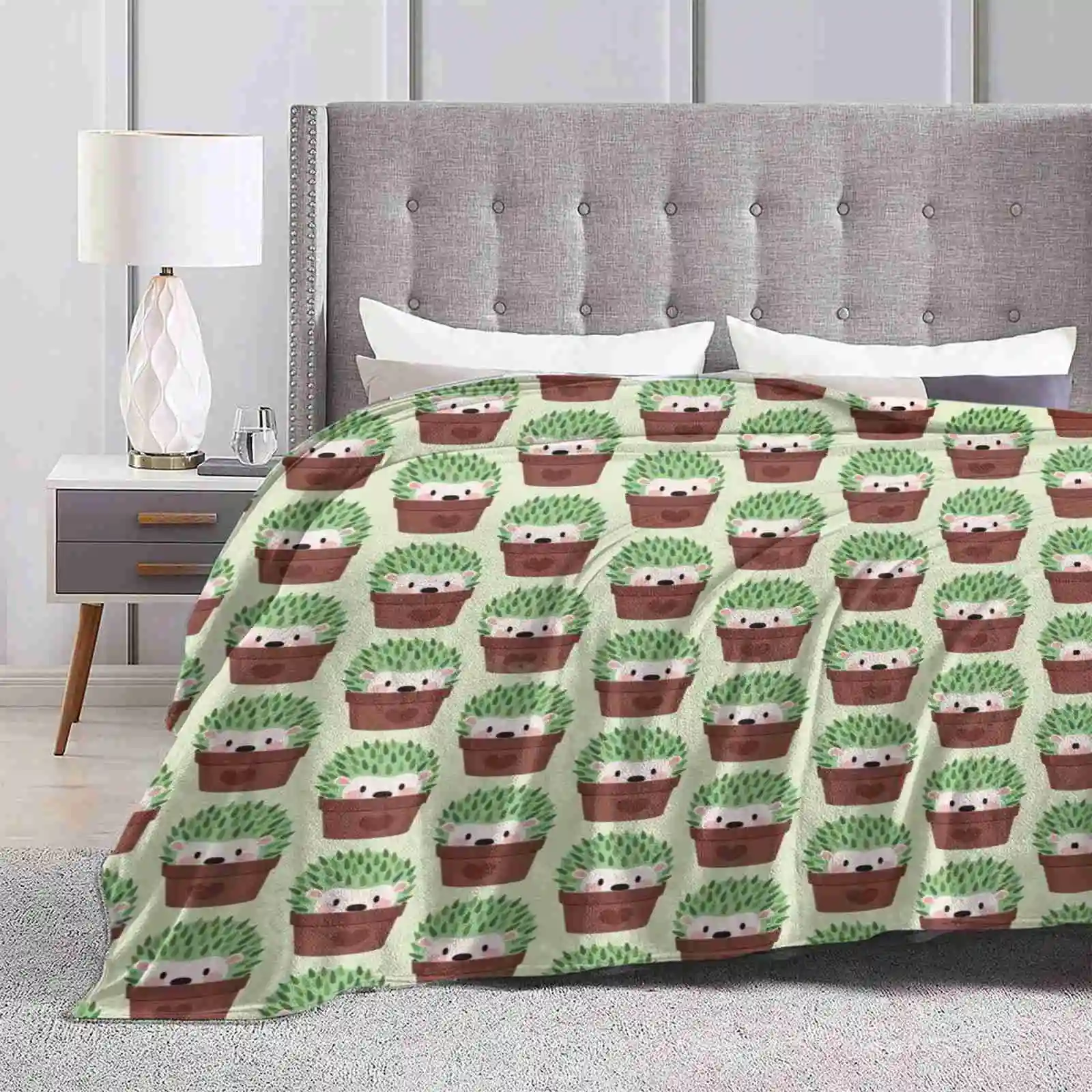 Hedgehogs Disguised As Cactuses New Selling Custom Print Flannel Soft Blanket Hedgehog Cactus Green Cute Animals Plant