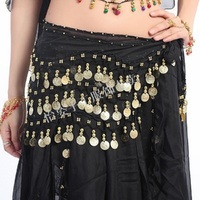 1pcs Women Belly Dance Hip Scarf Accessories 3 Row Belt Skirt With 72pcs Gold Color Coins Waist Chain