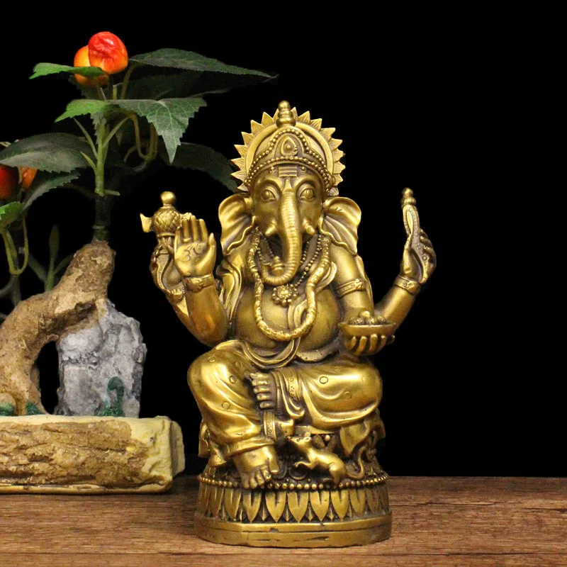 

Юго-Восточная Азия HOME Company SHOP CAR Талисман Таиланд Слон GOD GANESH Ganesa Mammon God of wealth FENG SHUI BRASS статуя