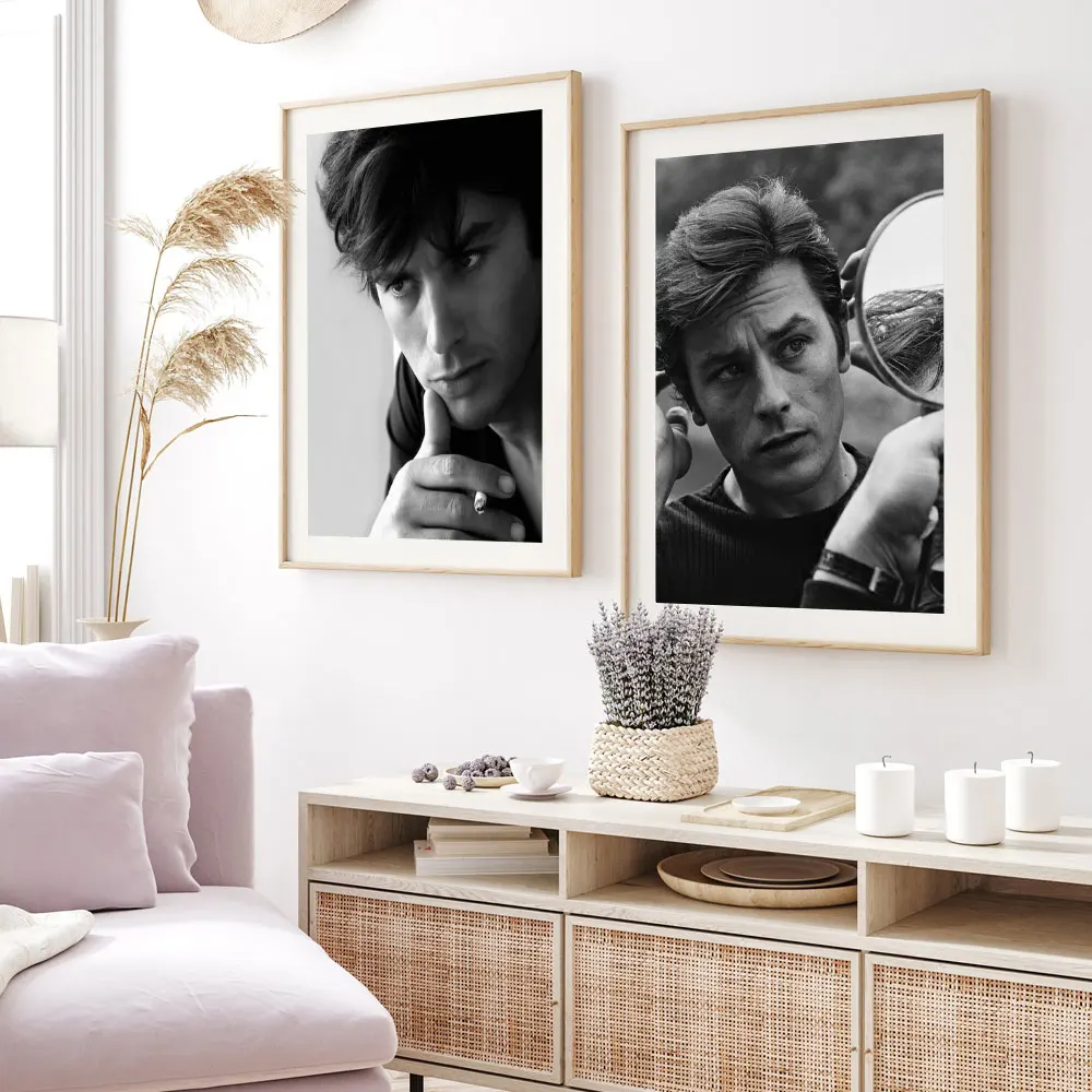 Póster de estrella de cine famosa Alain Delon, cuadro sobre lienzo blanco y negro, impresiones de imágenes, arte de pared de salón, decoración del hogar