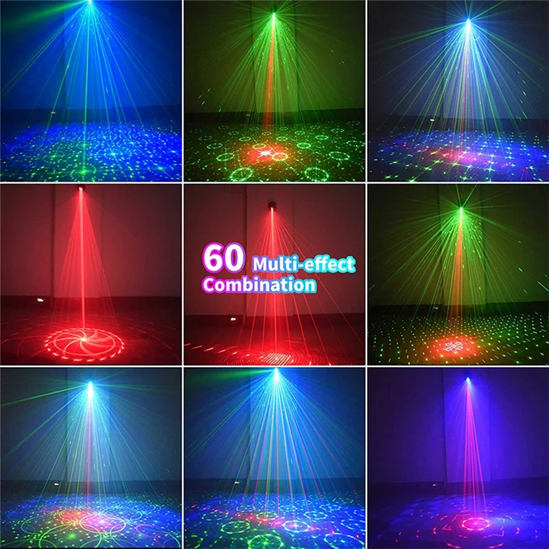 Lampu Laser LED 7 warna, lampu panggung strobo suara Laser disko DJ dapat diisi ulang USB untuk Natal Halloween Deorations A