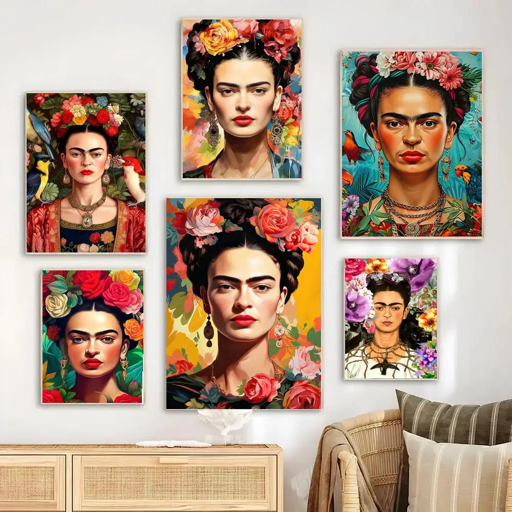F-Frida K-KahloS Art Flowers Painting Calligraphy High-Definition With Textured Finish Modern Style For Hallway Wall Art Decor